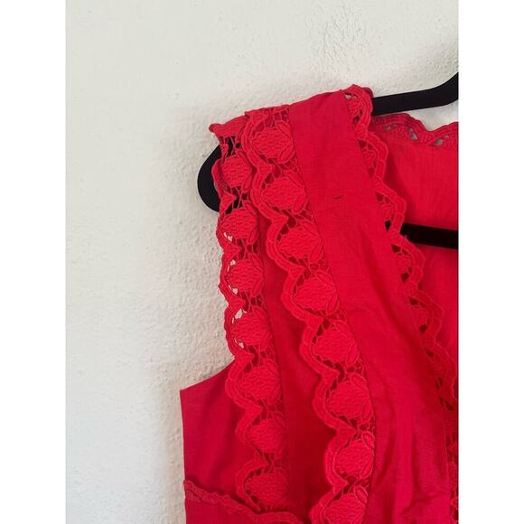 Anthropologie Endless Rose Women's  Red Plunging Neck Lace Trim Dress, M - Picture 10 of 14